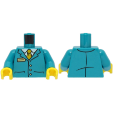 Nagyítás: LEGO felsőtest kabát, ing, nyakkendő és névtábla mintával, sötét türkizkék (76382) - Bütyökbazár Eredeti, új LEGO felsőtest kabát, ing, nyakkendő és névtábla mintával, sötét türkizkék (76382) - egyedi minifigura készítéshez