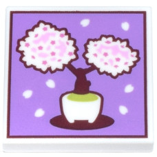 Eredeti, új LEGO csempe 2x2 bonsai mintával, fehér (3068pb2690) - igényes elem a részletgazdag alkotásokhoz