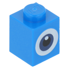 Eredeti, új LEGO kocka 1x1 szem mintával, kék (95020) - alapvető építőelem, alkatrész