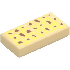 Eredeti, új LEGO csempe 1x2 focaccia kenyér mintával, sárgásbarna (113864) - igényes elem a részletgazdag alkotásokhoz