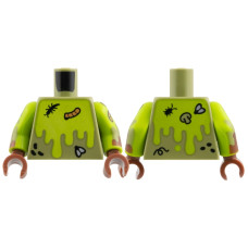 Eredeti, új LEGO felsőtest koszos kukac, bogár és légy mintával, lime (76382) - egyedi minifigura készítéshez