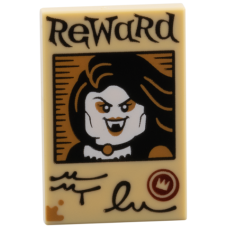 LEGO csempe 2x3 vámpírnő és 'REWARD' felirat mintával, sárgásbarna (26603) LEGO csempe 2x3 vámpírnő és 'REWARD' felirat mintával, sárgásbarna (26603)