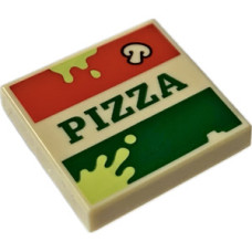 Eredeti, új LEGO csempe 2x2 koszos pizza doboz mintával, sárgásbarna (3068) - igényes elem a részletgazdag alkotásokhoz
