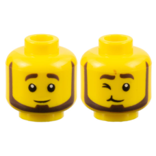 Nagyítás: LEGO férfi fej kétarcú szakáll mosolygó/kacsintó arc mintával, sárga (101353) - Bütyökbazár Eredeti, új LEGO férfi fej kétarcú szakáll mosolygó/kacsintó arc mintával, sárga (101353) - karakteres pótalkatrész minifigura építéshez