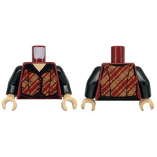 LEGO felsőtest kockás flanel mellény és fekete ing mintával, sötétpiros (76382) LEGO felsőtest kockás flanel mellény és fekete ing mintával, sötétpiros (76382)