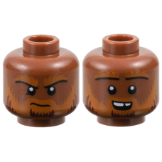 LEGO férfi fej kétarcú homlokráncolós/nevető arc mintával, vörösesbarna (108161)