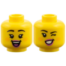 LEGO női fej kétarcú nevető/kacsintó arc mintával, sárga (3626pb4139)