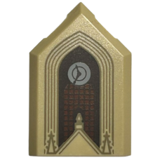 LEGO csempe 2x3 ötszög alakú ablak és óra mintával, sárgásbarna (104893)