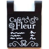 LEGO zászló 2x2 'Café Fleur' felirat mintával, fekete (110697)