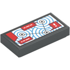 LEGO csempe 1x2 térkép és kék körök mintával, sötétszürke (38637)