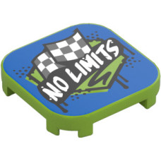 LEGO csempe 4x4  lekerekített sarkokkal és négy talppal 'NO LIMITS' felirat mintával, lime (110466)