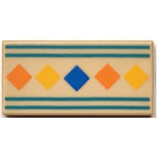 Eredeti, új LEGO csempe 1×2 színes négyzetek mintával, sárgásbarna (110910) - igényes elem a részletgazdag alkotásokhoz