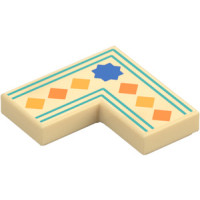 LEGO csempe 2×2 sarok színes négyzetek  és kék csillag mintával, sárgásbarna (110912) 