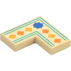 Eredeti, új LEGO csempe 2×2 sarok színes négyzetek  és kék csillag mintával, sárgásbarna (110912) - igényes elem a részletgazdag alkotásokhoz