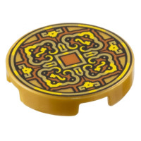 LEGO csempe kerek 2×2 négy szirmú virág/érme mintával, gyöngyház arany (110169)