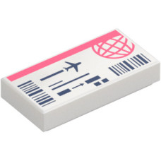 Eredeti, új LEGO csempe 1×2 repülőjegy mintával, fehér (110389) - igényes elem a részletgazdag alkotásokhoz