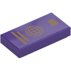 Eredeti, új LEGO csempe 1×2 útlevél mintával, sötétlila (110390) - igényes elem a részletgazdag alkotásokhoz
