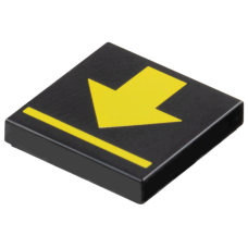 Eredeti, új LEGO csempe 2×2 sárga nyíl mintával, fekete (111093) - igényes elem a részletgazdag alkotásokhoz