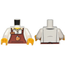 Eredeti, új LEGO felsőtest kötény, ing és névtábla mintával, fehér (76382) - egyedi minifigura készítéshez