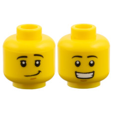 LEGO férfi fej kétarcú nevető/mosolygós arc mintával, sárga (49987)