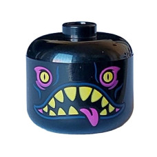 Eredeti, új LEGO fej nagyméretű sárga szem, fogak és nyelv mintával, fekete (102985) - karakteres pótalkatrész minifigura építéshez