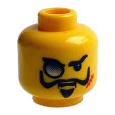 LEGO férfi fej bajusz, szakáll, sebhely és monokli mintával, sárga (3626) LEGO férfi fej bajusz, szakáll, sebhely és monokli mintával, sárga (3626)
