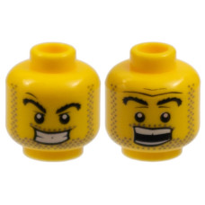 LEGO férfi fej kétarcú borostás gonosz nevető arc mintával, sárga (64879) LEGO férfi fej kétarcú borostás gonosz nevető arc mintával, sárga (64879)