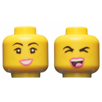 LEGO női fej kétarcú éneklő/nevető arc mintával, sárga (50065)