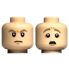 Eredeti, új LEGO férfi fej kétarcú ijedt/mérges arc mintával, világos testszínű (101471) - karakteres pótalkatrész minifigura építéshez