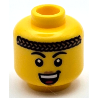 LEGO női fej nevető arc és fonott fejpánt mintával, sárga (104507)