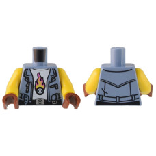 Eredeti, új LEGO felsőtest mellény, póló és öv mintával, homokkék (76382) - egyedi minifigura készítéshez