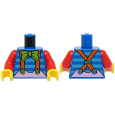 Eredeti, új LEGO felsőtest csíkos póló, csokornyakkendő és nadrágtartó mintával, kék (76382) - egyedi minifigura készítéshez