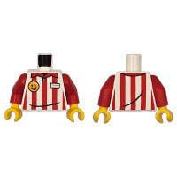 LEGO felsőtest piros csíkos ing, névtábla és mosolygós fej kitűző mintával, fehér (76382)