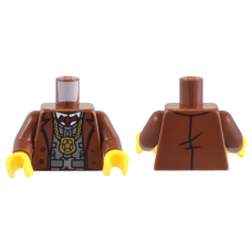 Eredeti, új LEGO felsőtest kabát, mellény, nyakkendő és rendőrjelvény mintával, vörösesbarna (76382) - egyedi minifigura készítéshez