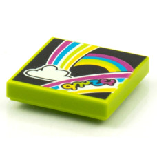LEGO csempe 2×2 szivárvány és felhő mintával (Vidiyo BeatBit album), lime (3068pb1590)