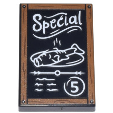 LEGO csempe 2x3 sült hal és 'Special' felirat mintával, fekete (110897)