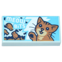 LEGO csempe 1×2 macskatáp és macska mintával, világos vízzöld (111402)