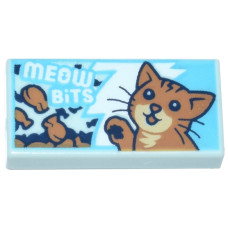 Eredeti, új LEGO csempe 1×2 macskatáp és macska mintával, világos vízzöld (111402) - igényes elem a részletgazdag alkotásokhoz