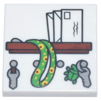 LEGO csempe 2×2 polc, levél és kulcs mintával, fehér (110896)