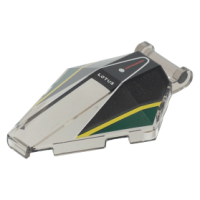 LEGO szélvédő 6 x 4 x 1 hatszögű egyik végén fogantyúval mintával (Lotus), átlátszó fekete (1574)