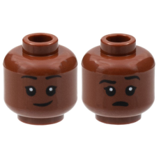 LEGO gyermek fej kétarcú mosolygó/kérdő arc mintával, vörösesbarna (93681)