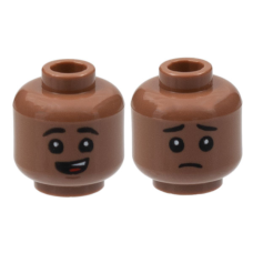 LEGO gyermek fej kétarcú mosolygó/szomorú arc mintával, középbarna (95300)