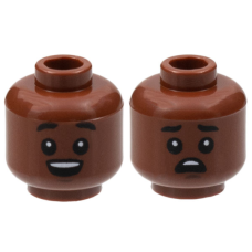 LEGO gyermek fej kétarcú nevető/aggódó arc mintával, vörösesbarna (93682)