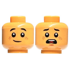 LEGO gyermek fej kétarcú szeplős mosolygó/ijedt arc mintával, testszínű (1415)