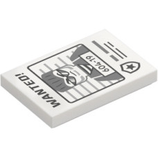 LEGO csempe 2×3 bűnöző kép és 'Wanted! 604-19' felirat  mintával, fehér (105737)