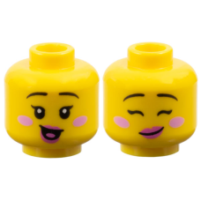 LEGO női fej kétarcú mosolygó/nevető arc mintával, sárga (3274)