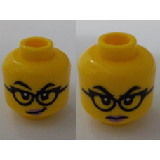 LEGO női fej kétarcú szemüveges mosolygó/mérges arc mintával, sárga (105730)
