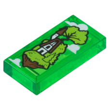 LEGO csempe 1×2 felhők között úszó sziget fa és ház mintával, átlátszó zöld (108687)