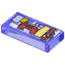 LEGO csempe 1×2 játékkonzol és 'START' felirat mintával, átlátszó sötétlila (108647)