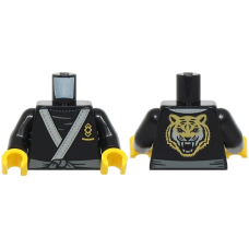 LEGO felsőtest karate ruha, öv és tigrisfej mintával, fekete (76382)
